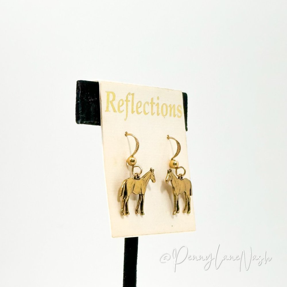 NWT Reflections Gold Plated Horses Dangle Hook Earrings - Picture 2 of 4